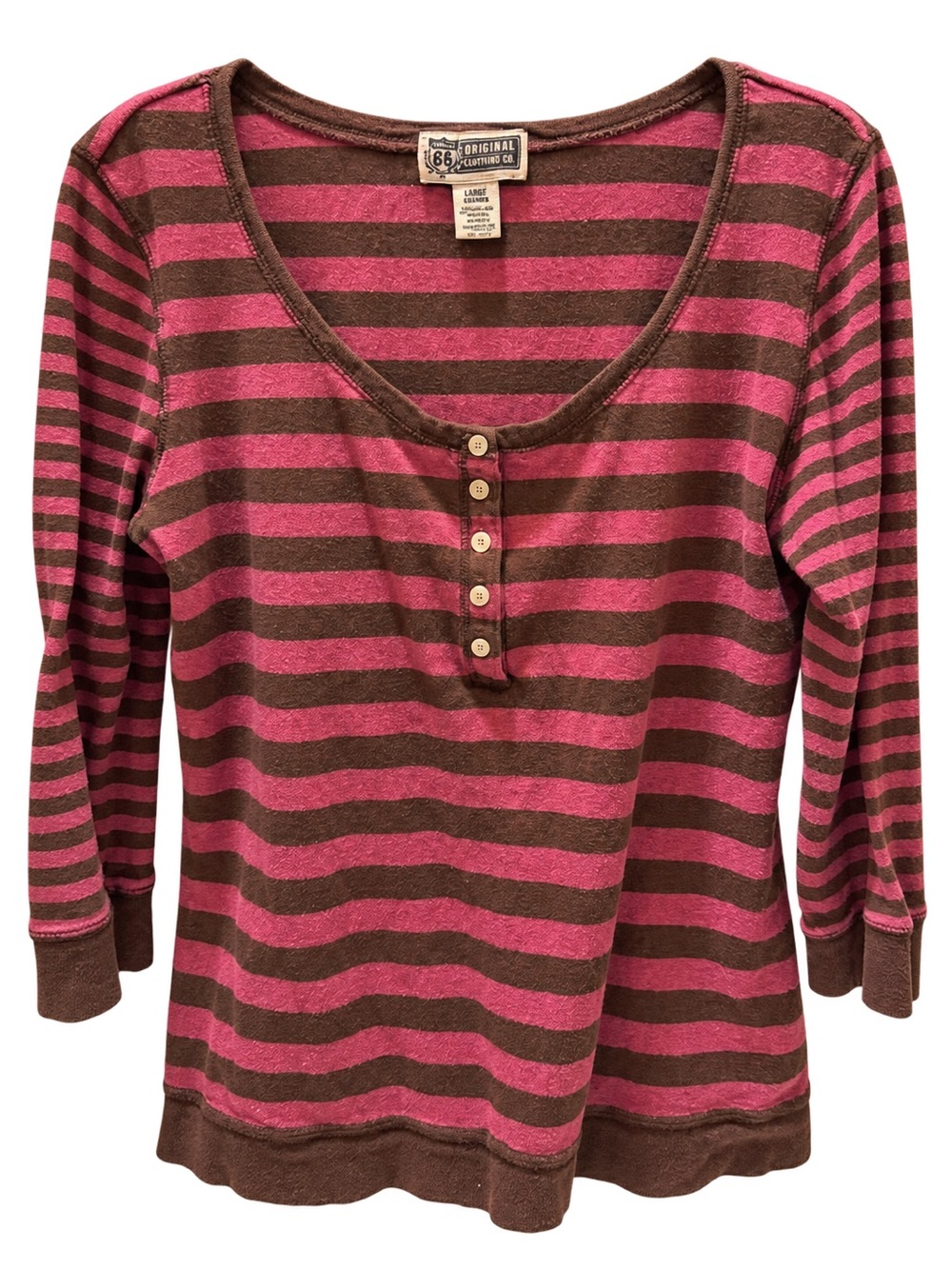Route 66 Pink and Brown Striped Long-Sleeve Henley
